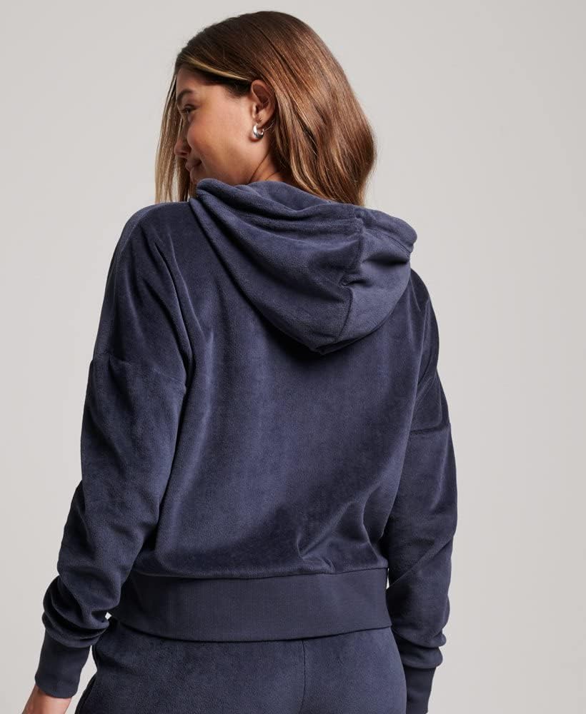 Superdry Damen Vle Velour Zip Hood Kapuzenpullover 40 Finster Marineblau, 40 Finster Marineblau