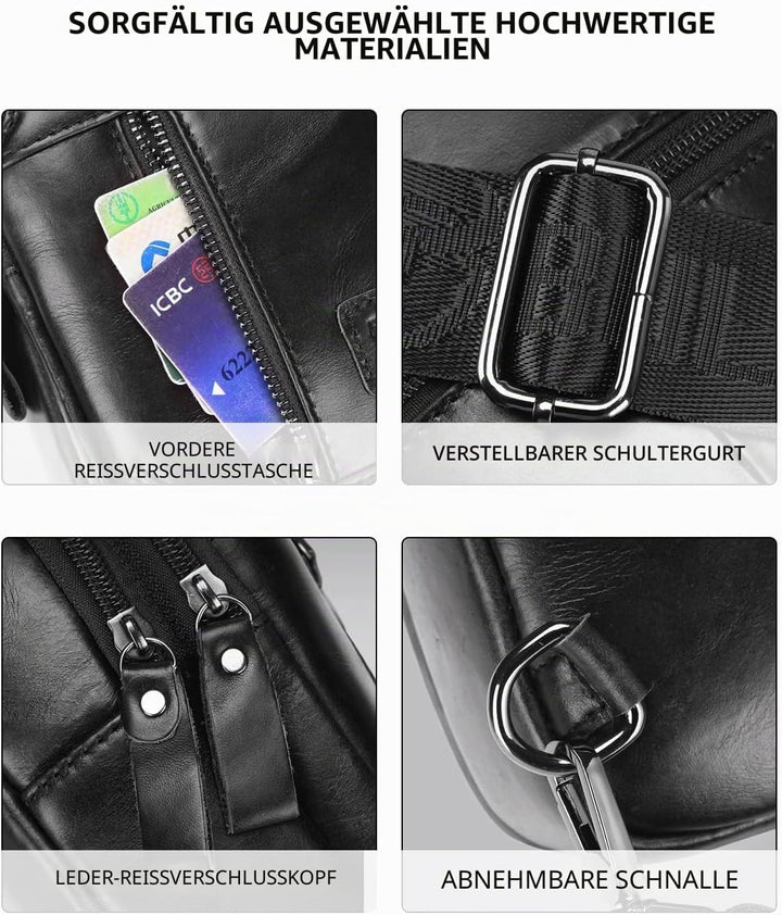 LOONGYOON Herrenbrusttasche aus Leder Umhängetasche mit Kopfhöreröffnung Studie über Sportreisen Mul