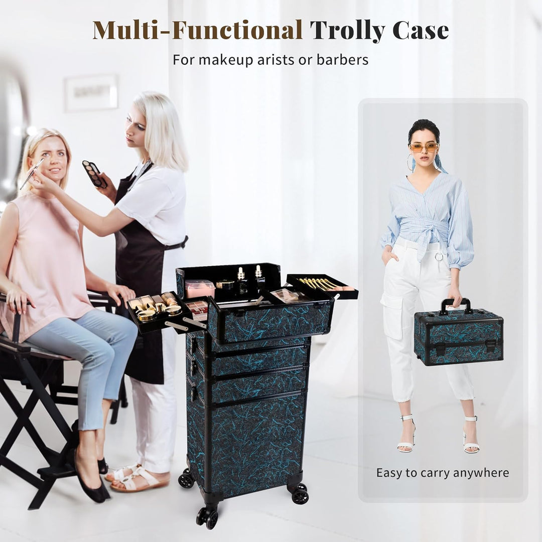Arous 5-in-1-Kosmetik-Trolley mit Rollen, für Reisen, abschliessbar, mit Rädern, für Friseure, Künst