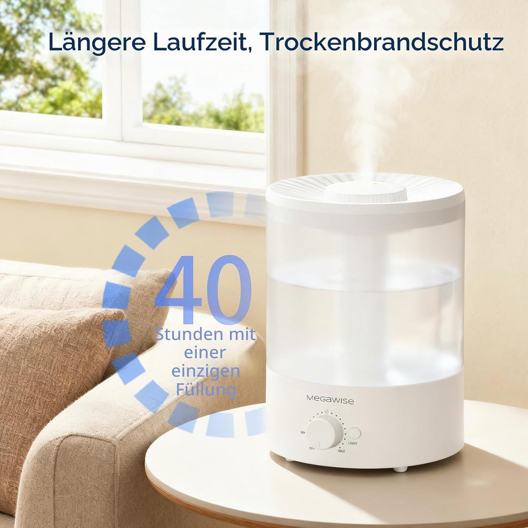 MegaWise Healthy Top-Refill Cool Mist Luftbefeuchter für Schlafzimmer, 3.8 l Diffusor für ätherische