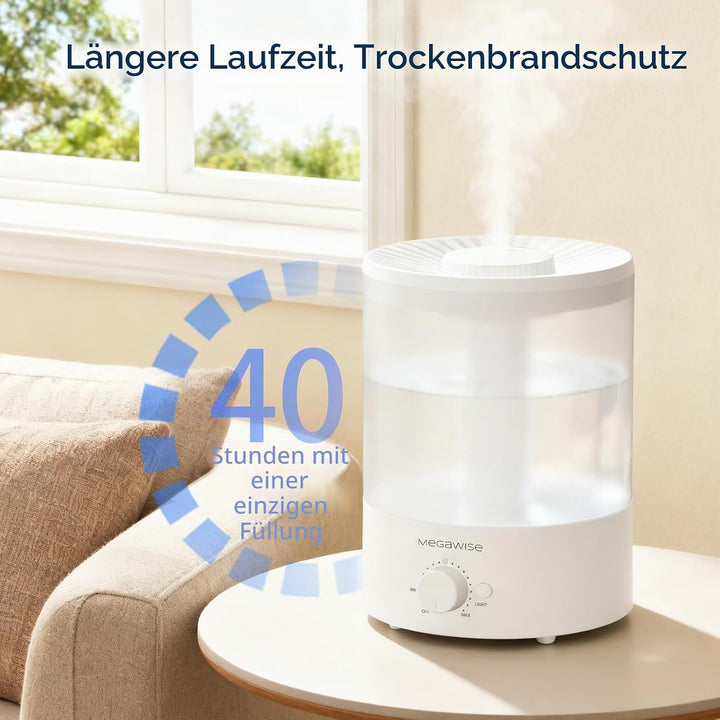 MegaWise Healthy Top-Refill Cool Mist Luftbefeuchter für Schlafzimmer, 3.8 l Diffusor für ätherische