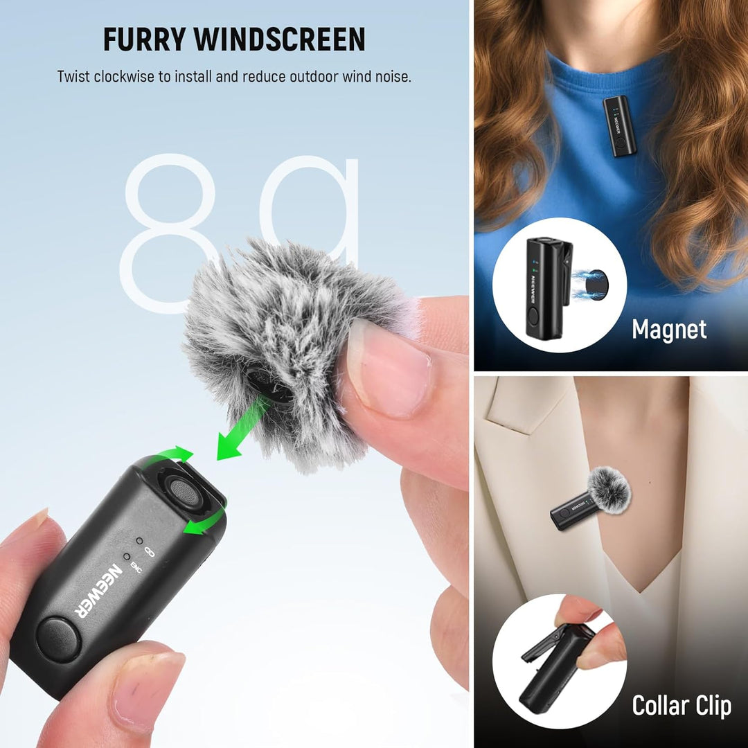 NEEWER KM23B Drahtloses Lavalier Mikrofon Bluetooth App Steuerung, kompatibel mit iPhone und Android