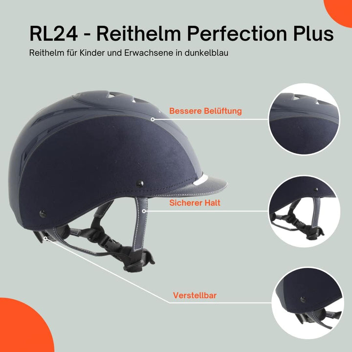 RL24 - Reithelm Perfection Plus | atmungsaktives &amp; waschbares Innenfutter | Reitkappe mit Kinn- &amp; Na