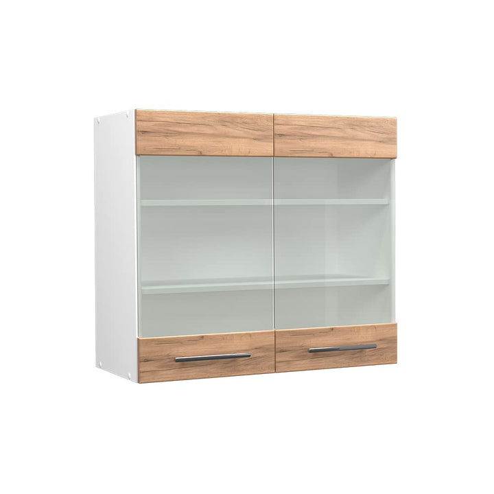 Vicco Küchenschrank Glas Fame-Line, Goldkraft Eiche/Weiss, 80 cm Goldkraft Eiche Hängeglasschrank 80