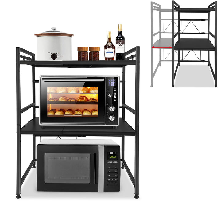 UISEBRT Erweiterbares Mikrowellen Regal mit 8 Haken, 3-Stufiges Mikrowellenständer Standregal Mikrow