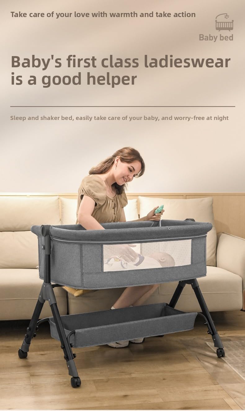 Beistellbett Baby mit Wickeltisch, Klappbares Babybett, Multifunktional Stubenwagen Baby, 3-Fach Höh
