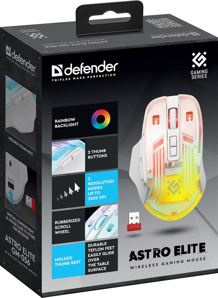 Defender® Astro Elite Kabellose Gaming Maus – 2.4 GHz Wireless, 3200 DPI, RGB, 5 Programmierbare Tas