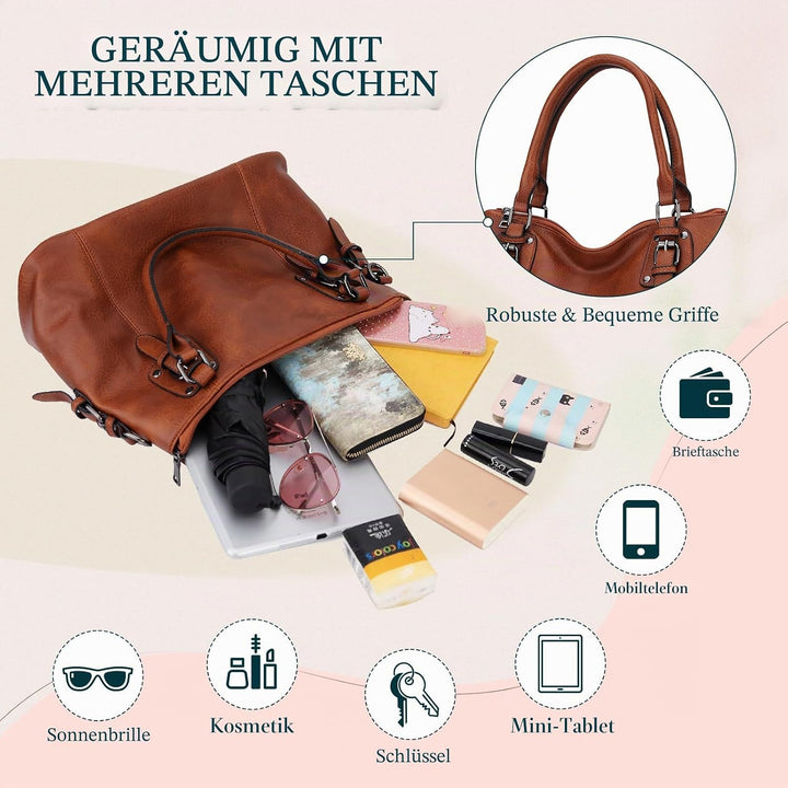 MayBlosom Damen Handtasche, Hobo Tasche Shopper PU leder Umhängetasche Schultertasche Geldbörse für