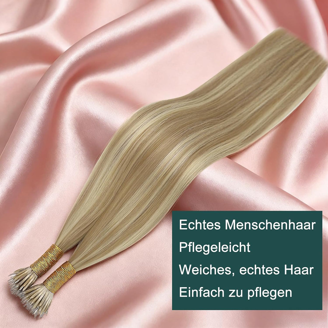 Easyouth Extensions Nanoring Echthaar Blond Nanoring Extensions Echthaar Aschblond Highlight Mittelb