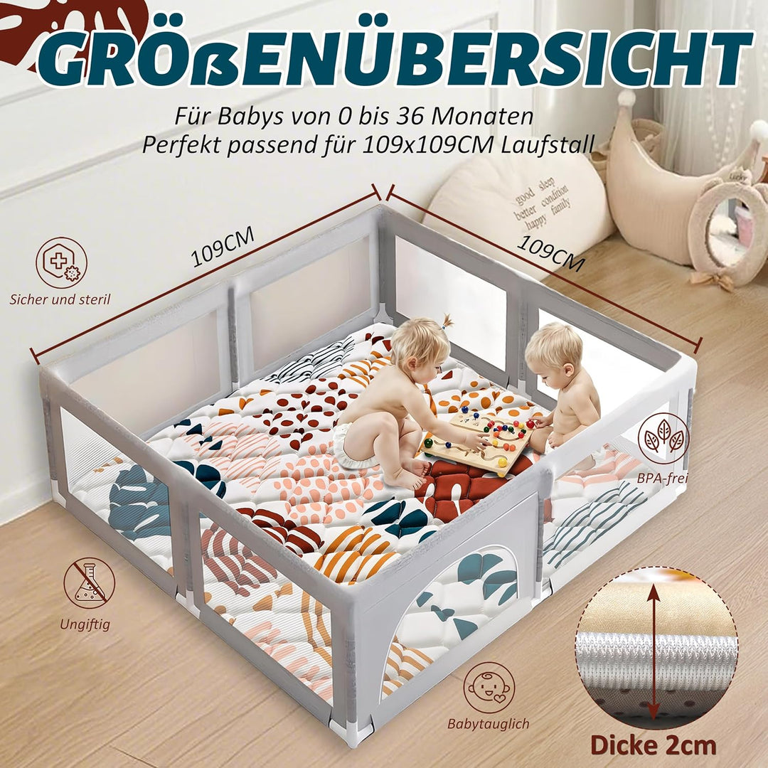YBIKE Baby Spielmatte, Faltbare Grosse rutschfeste Dicke Baby Krabbelmatte 109x109cm, Tragbare Weich