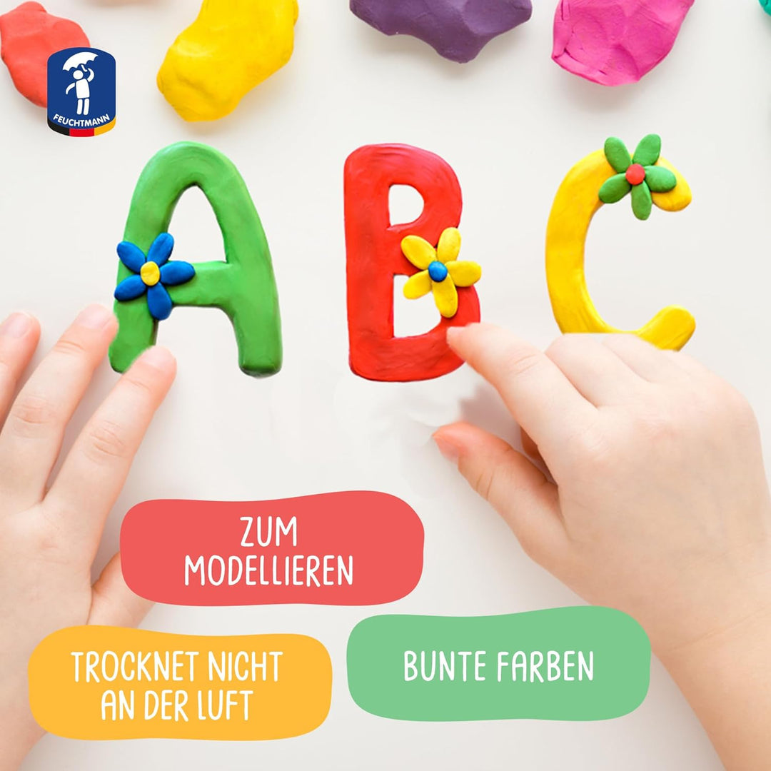 Feuchtmann SCHUL-KNET - Vorschul-Knet-Set 49-teilig, 400g Kinderknete mit Buchstaben, Zahlen und Wer