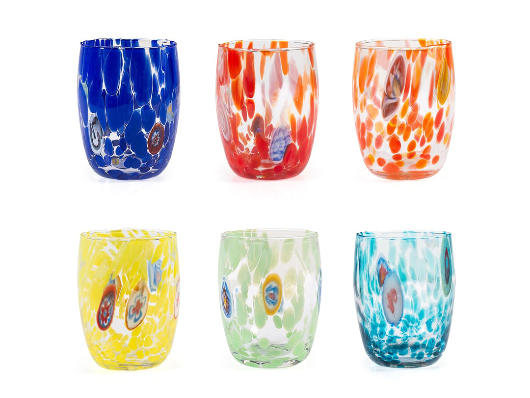 H&h set 6 bicchieri veneziano in vetro decorato multicolore cl 38