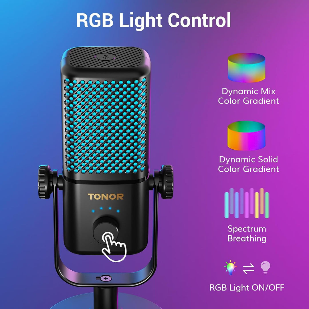 TONOR Gaming Mikrofon Kabellos, Kompatibel mit Xbox & Capture Karten, Xbox mikrofon mit RGB/Überwach