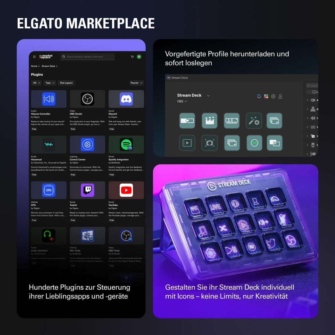 Elgato Stream Deck + White, Audiomixer, Live-Produktion und Studio-Controller für Content Creators,