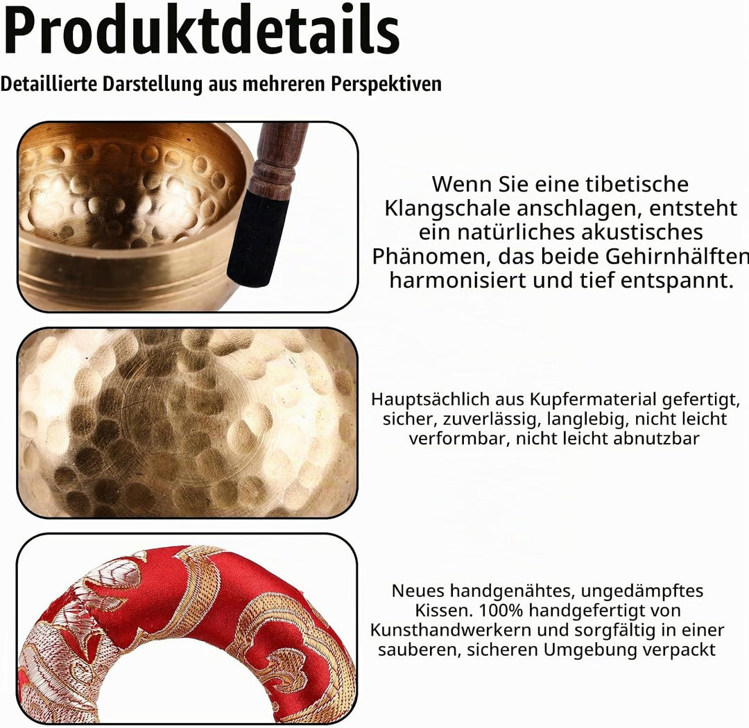 Klangschale, 8cm Messing Klangschale Klein, Singing Bowl Aus Tibet Mit Klangschale, Holzstab, Klangs
