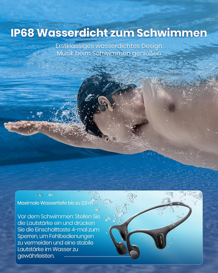 mojawa Run Plus New Knochenschall Kopfhörer Schwimmen mit 32GB MP3-Player, IP68 Wasserdicht Bluetoot
