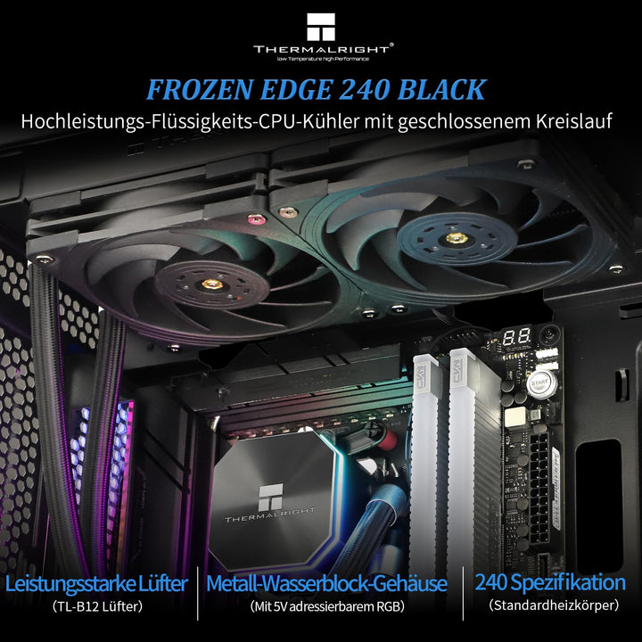 Thermalright Frozen Edge 240 Schwarzer CPU-Wasserkühler mit PWM-Lüftern, Pumpendrehzahl 3300RPM, S-F