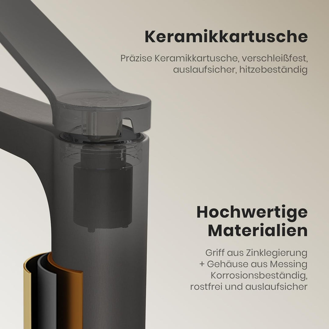 EMKE Wasserhahn Bad Anthrazit Matt, 195 x 173 x 46 mm, Messing, Keramikkartusche, Badarmatur, Mischb