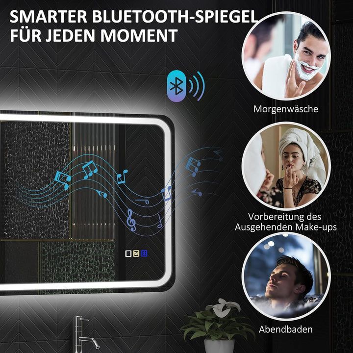 HOMCOM Badspiegel mit Beleuchtung 50x70 cm LED Spiegel Wandspiegel mit Bluetooth-Musikfunktion Touch
