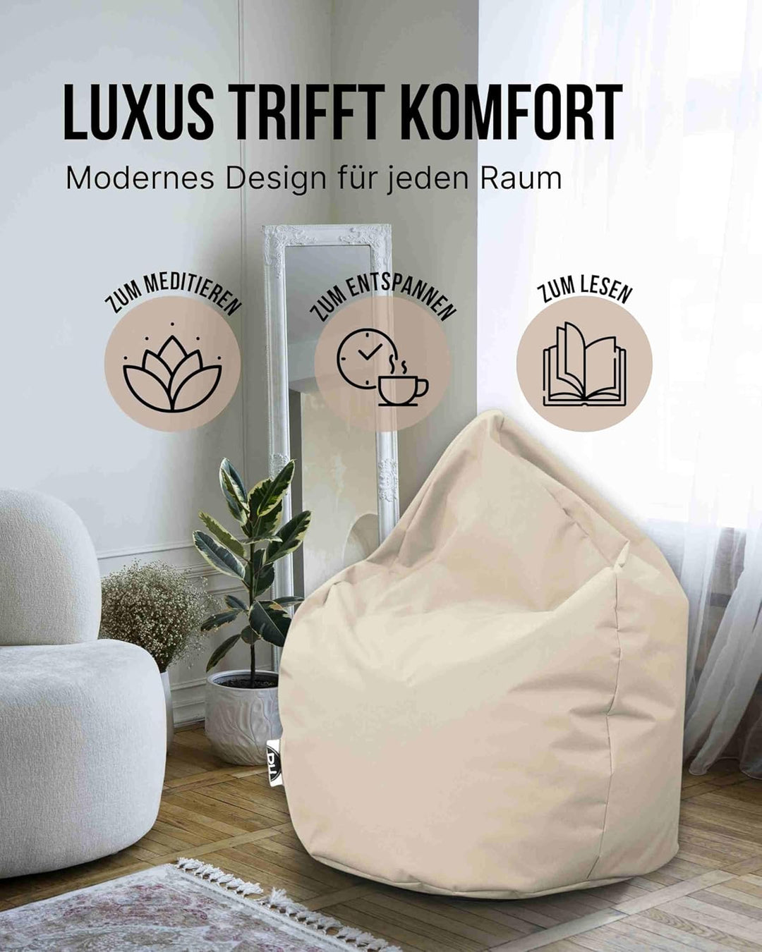 PATCH HOME Patchhome Sitzsack Tropfenform mit Reissverschluss Nachfüllbar - für In &amp; Outdoor - mit S
