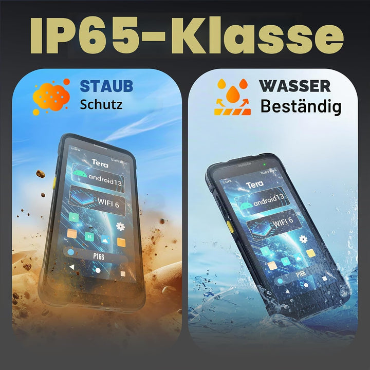 Tera Android 13 Barcode Scanner PDA: 5,5" Handheld Mobiler Computer 4GB+64GB mit Ladestation 1D 2D Q