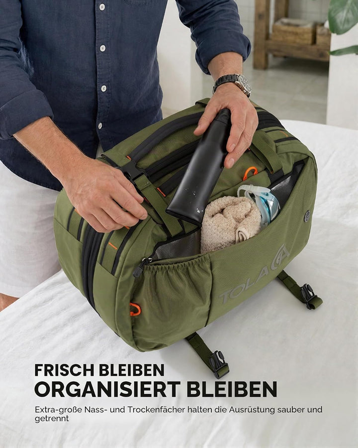 Tolaccea Reiserucksack, Handgepäck Rucksack Flugzeug, TSA-Freundlicher Laptop Rucksack 15,6 Zoll, Er