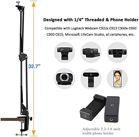 Tencro Webcam Halterung für Handys, Logitech Webcam C920, C930, C922, C615 und andere Geräte mit 1/4
