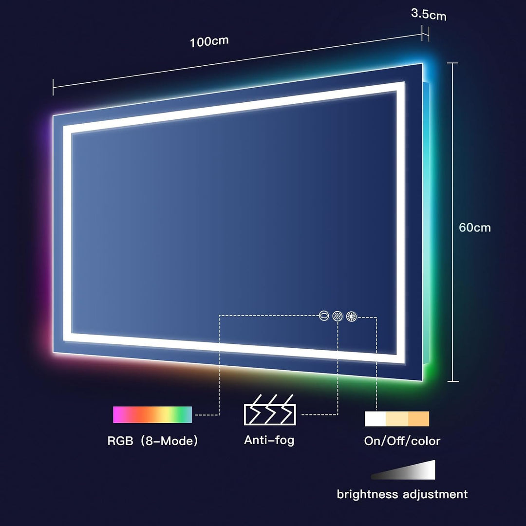 Dripex Badspiegel mit Beleuchtung Led Spiegel mit RGB LED Streifen, Farbwechsel, Touch-Schalter, Dim