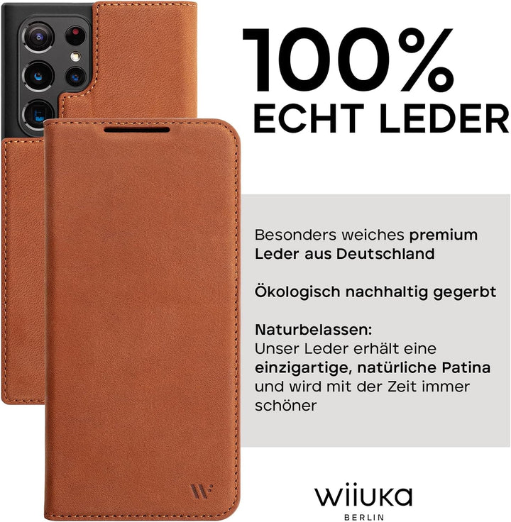 WIIUKA Hülle für Samsung Galaxy S22 Ultra, Premium Leder, mit Kartenfach, extra Dünn, Handyhülle mit