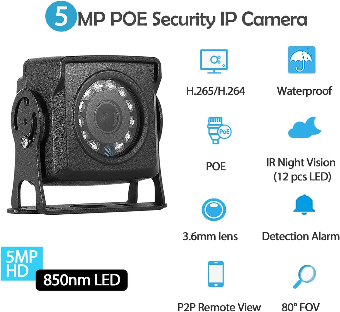 Ultra HD 5MP IP65 wasserdichte POE IP Kamera,12 Stück LEDs IR Nachtsicht,3.6mm Objektiv Mini Indoor