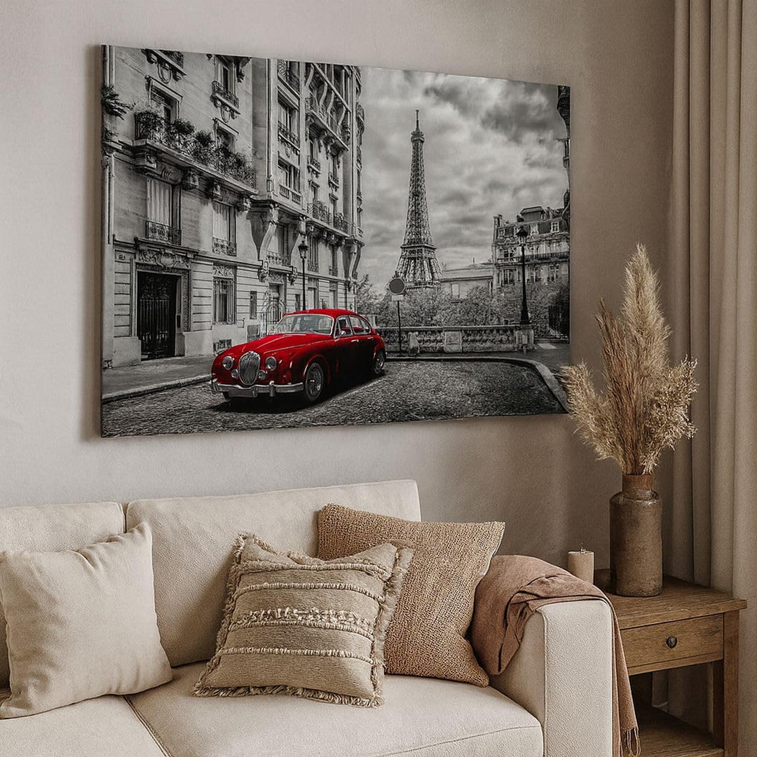 Bilder auf Leinwand Auto Eiffle Strasse Gebäude Leinwandbild 70x50cm Wandbilder Dekoration Wohnzimme