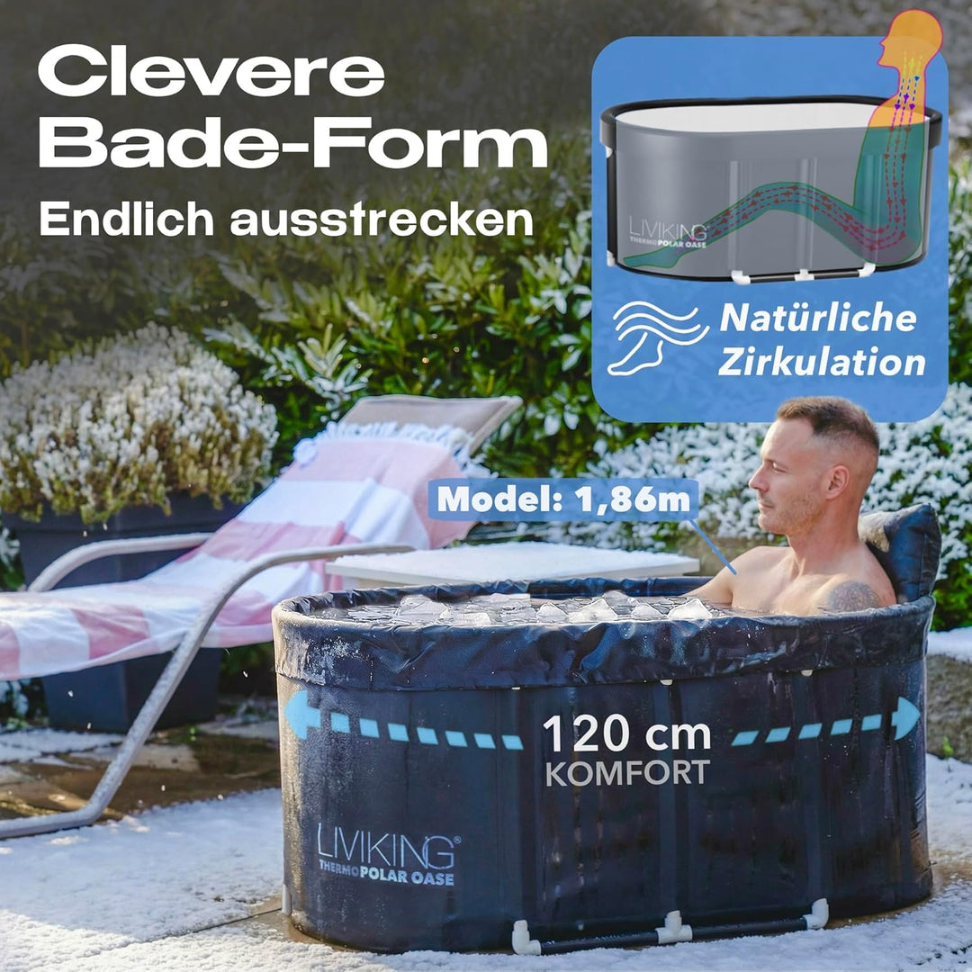 Eisbad + Faltbare Badewanne Erwachsene [120 cm - KOMFORT BUNDLE] Eisbaden Tonne, Mobile Badewanne Ou