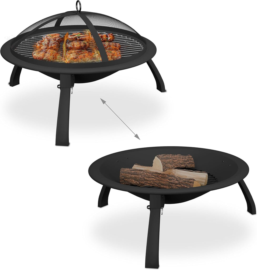 Relaxdays Feuerschale, Ø Schale 51 cm, klappbare Beine, Grillrost, Funkenschutz, Schürhaken, Feuerst