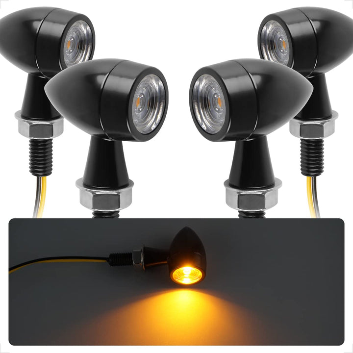 evermotor Universal 12V 4 Stück E24 Mini Motorrad LED Blinker Bullet Zinklegierung im Feinguss IP67