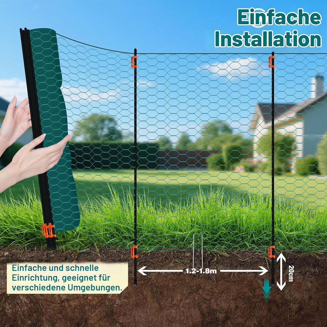 Begrenzungszaun Maschendrahtzaun mobiler Hühnerzaun &amp; Hundezaun, 120 cm Höhe, Kunststoff beschichtet