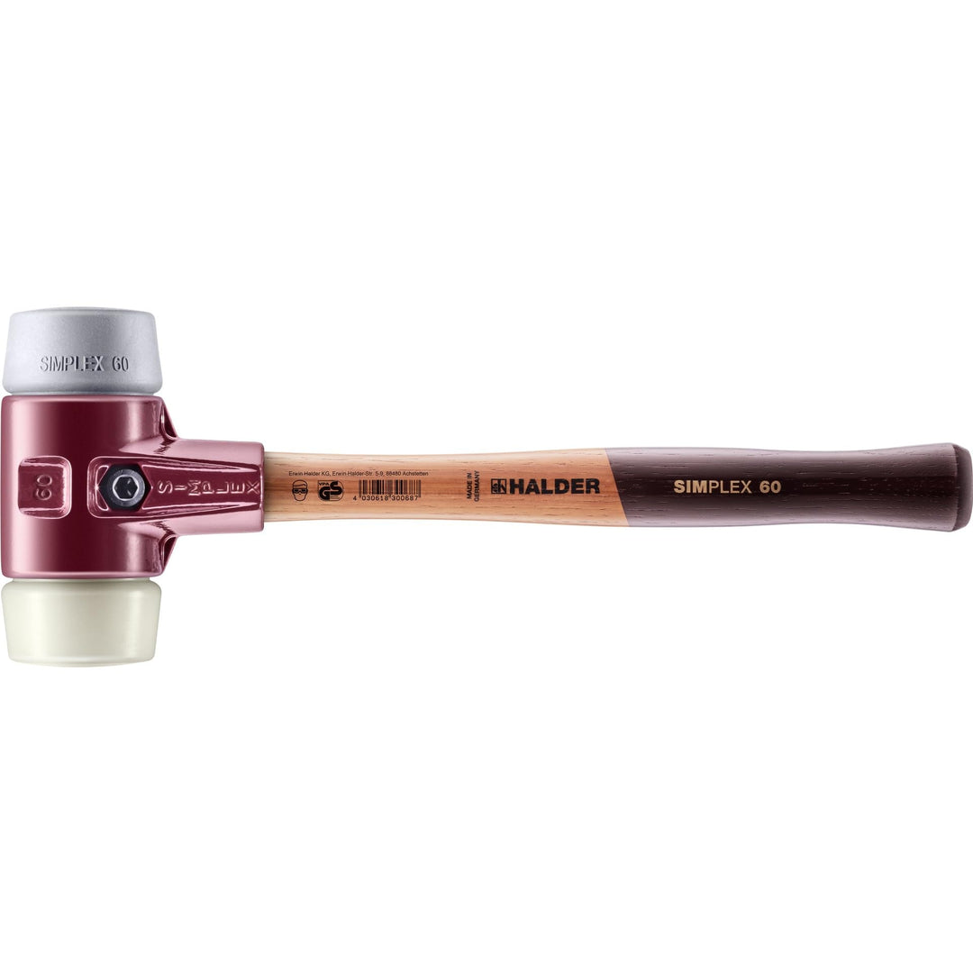 SIMPLEX-Schonhammer, TPE-mid/Nylon; mit Tempergussgehäuse und hochwertigem Holzstiel | D=60 mm | 303