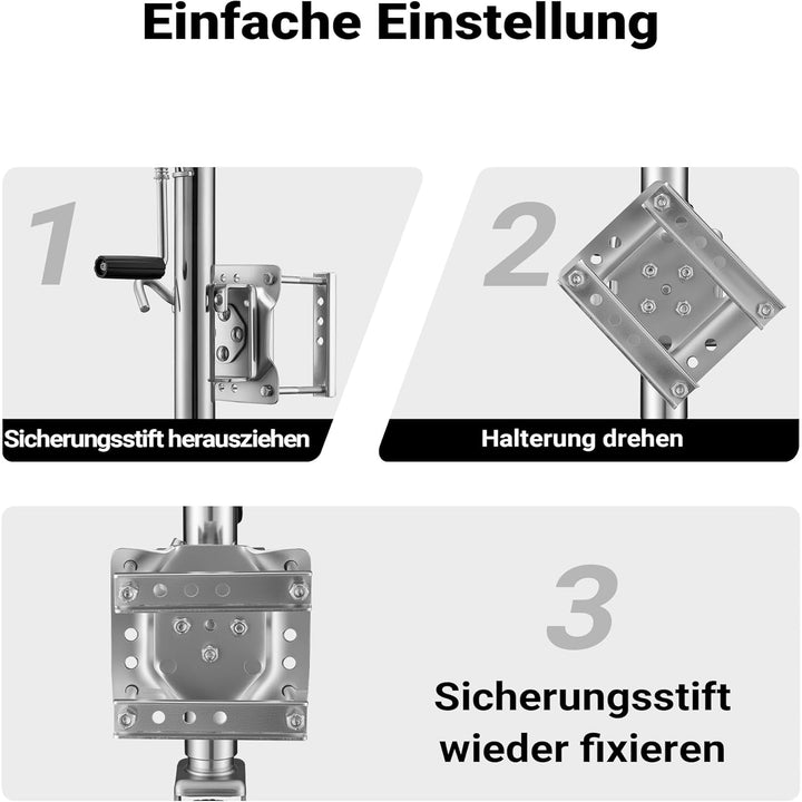 XPOtool Schwerlast Stützrad bis 540 kg, Anhängerstütze mit bis zu 260 mm Hubhöhe, Stützlast Bugrad m