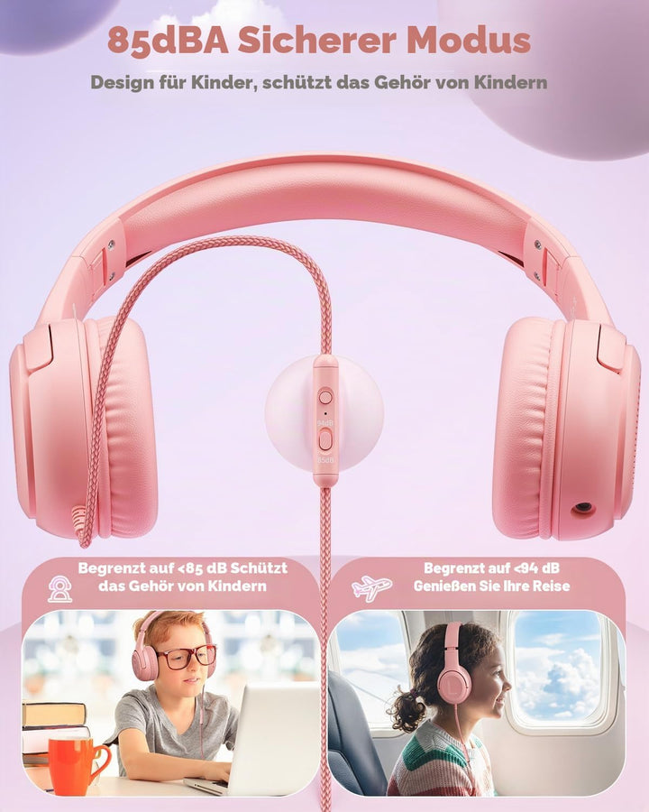 Kopfhörer Kinder, Kabel Kinderkopfhörer mit Mikrofon, Over Ear kopfhörer Kinder 85/94dB Lautstärkenb