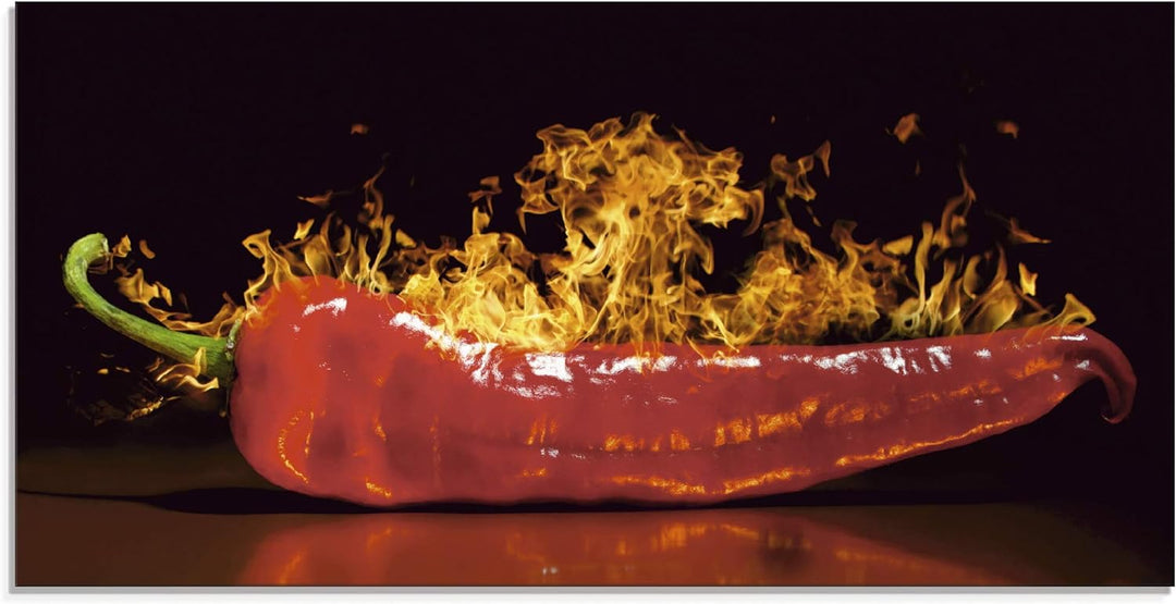 ARTland Glasbilder Wandbild Glas Bild einteilig 100x50 cm Querformat Essen Gewürze Chili Feuer Peper