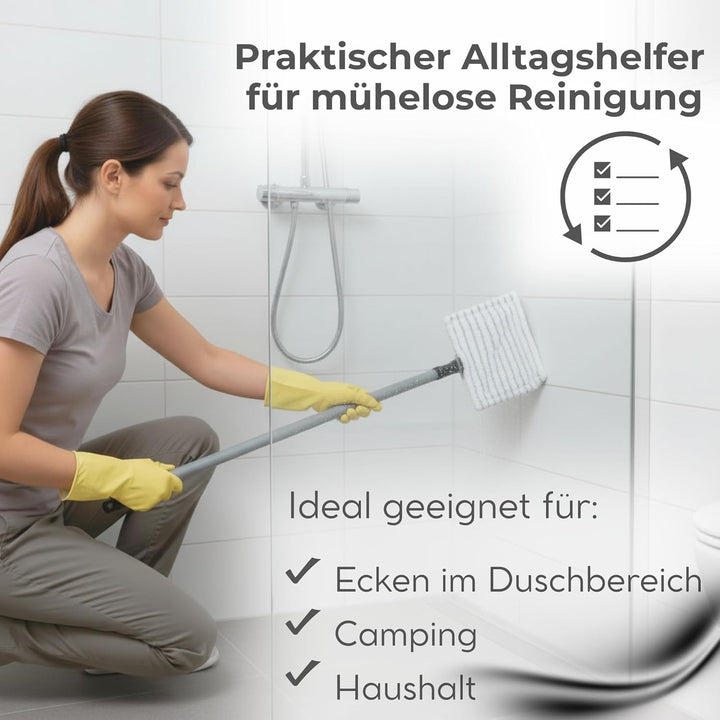 Novaliv 2X Fliesenreiniger Bad Wand mit Teleskopstiel inkl. Mikrofaser Bezug Fliesenwischer Badwisch