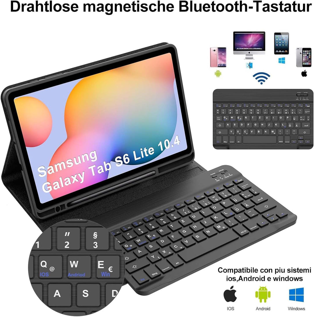 Tastatur Hülle für Samsung Galaxy Tab S6 Lite 10,4 Zoll (2024/2022/2020), Deutsches QWERTZ Magnetisc