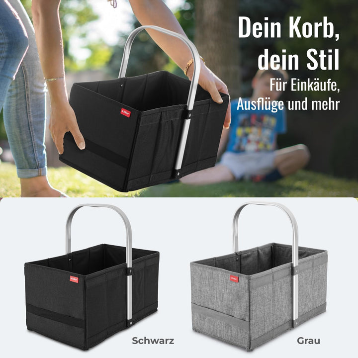 achilles Einkaufskorb aus Holz mit Obst- und Gemüsenetz, Klappbarer Korb, Picknick-Korb, Einkaufsbox