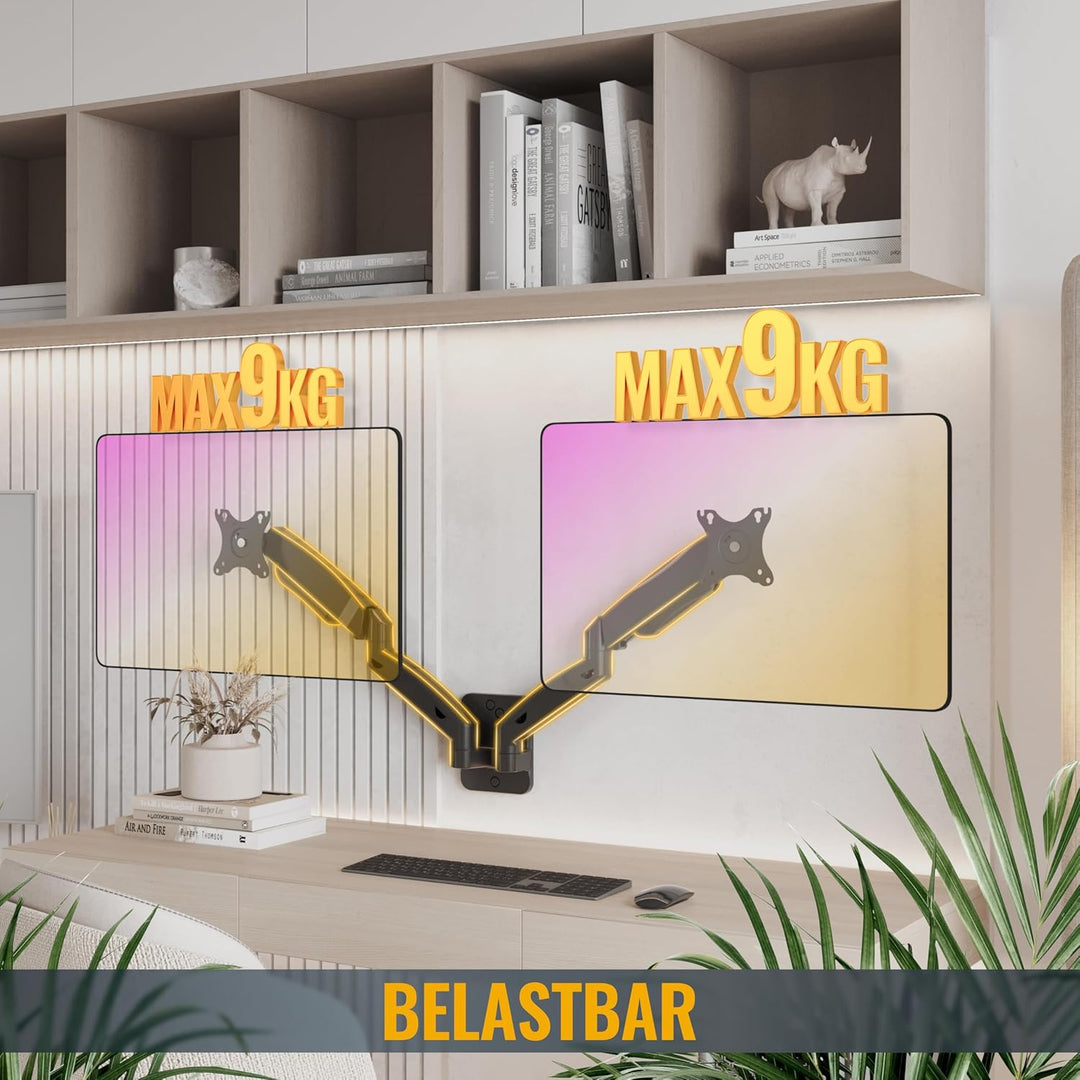 RICOO PC Monitor Wandhalterung 2 Monitore höhenverstellbar Gasfeder Schwenkbar Neigbar Bildschirm 17