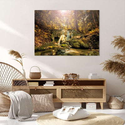 Bilder auf Leinwand 100x70cm Leinwandbild Wald Wasserfall Natur Umwelt Gross Wanddeko Bild Schlafzim