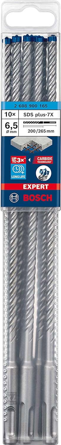 Bosch Professional 10x Expert SDS plus-7X Hammerbohrer (für Stahlbeton, Ø 6,50x265 mm, Zubehör Bohrh