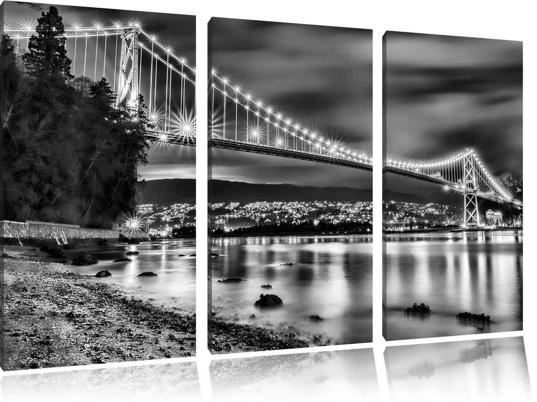 Pixxprint Lions Gate Bridge Vancouver als Leinwandbild/Grösse: 3 Teilig (120x80 cm) cm/Wandbild/Kuns