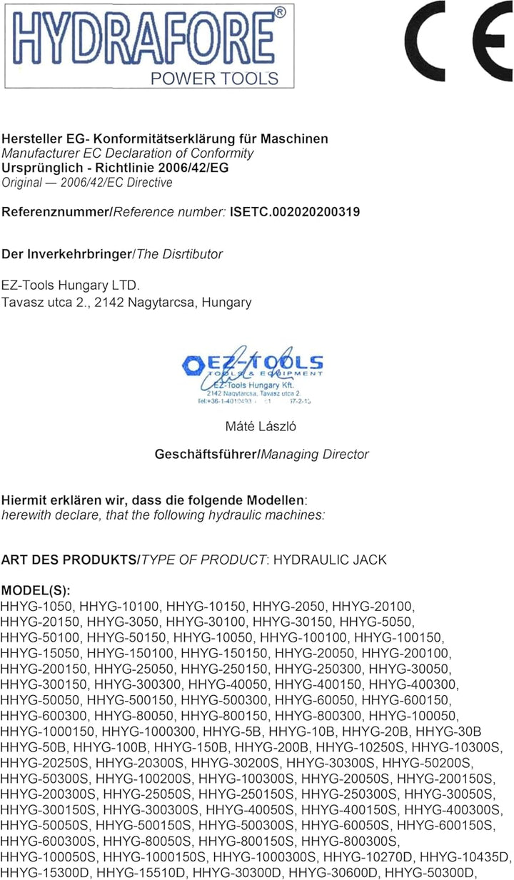 HYDRAFORE Einzelwirkender Hohlzylinder (30 Ton, 100 mm)
