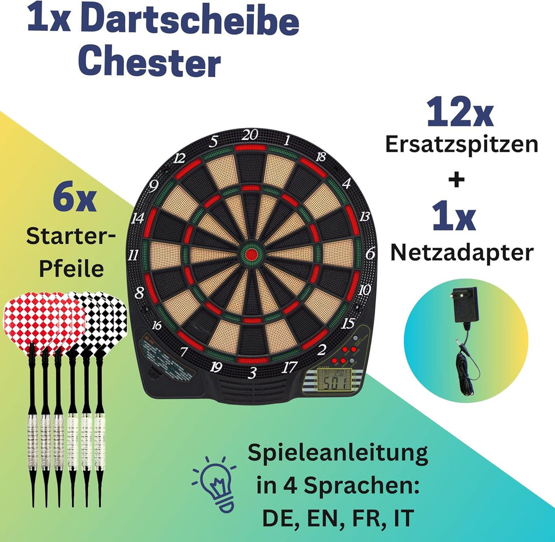 Best Sporting Dartscheibe elektronisch Chester 2 I elektronische Dartscheibe mit LCD-Anzeige I E-Dar