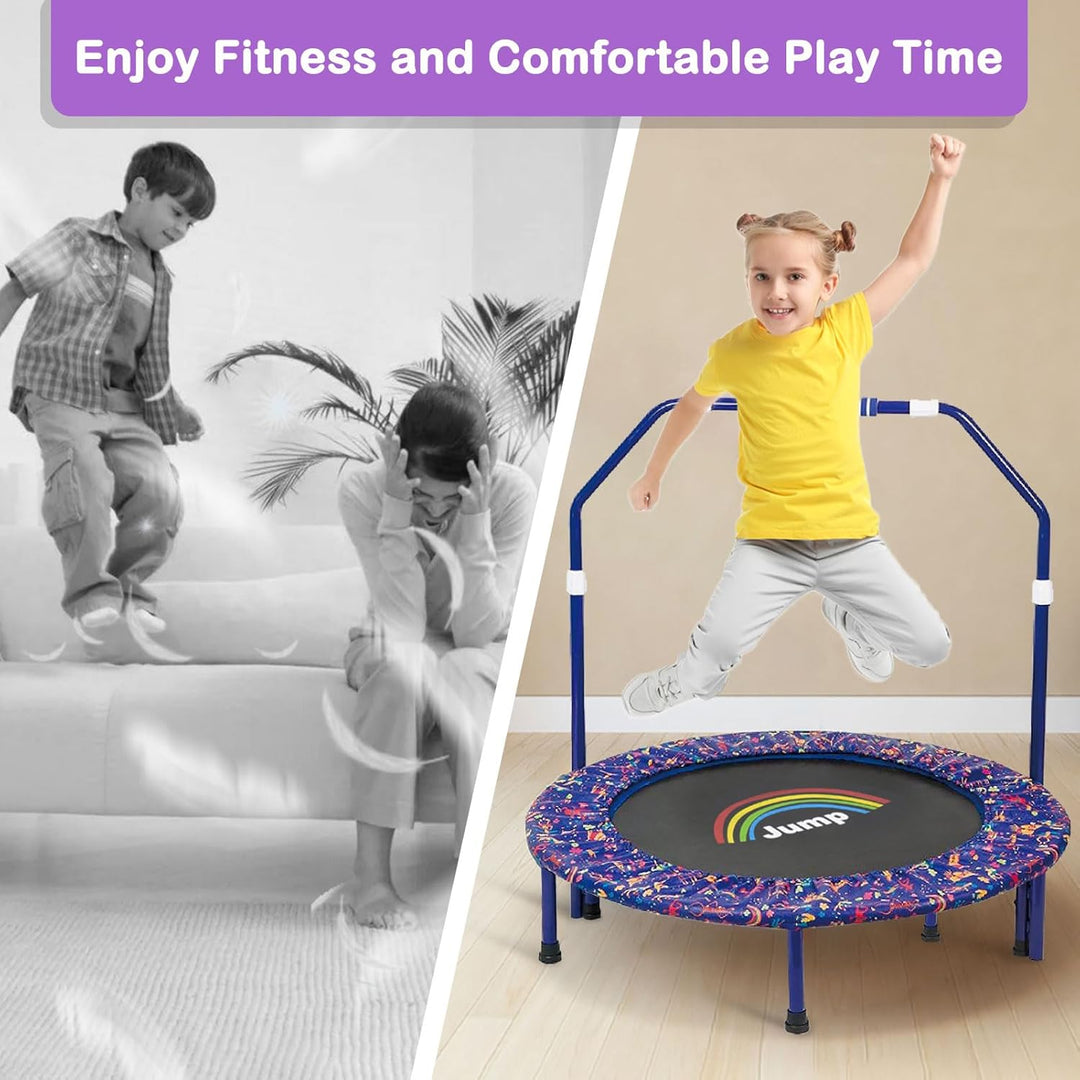 Trampolin mit Stange für Kinder, Ø ca 91cm|Faltbarer Rebounder für Minitrampolin mit Handlauf,Sicher