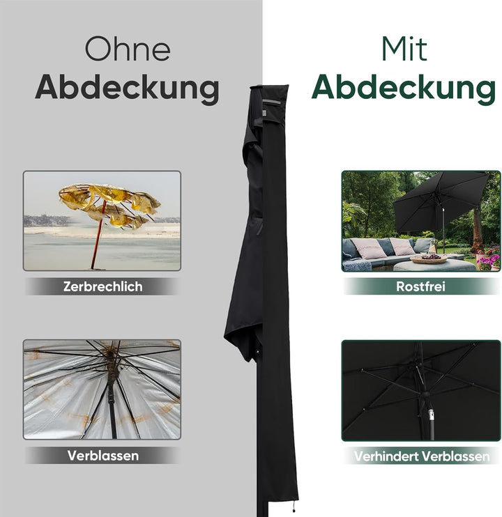 Sekey Sonnenschirm Schutzhülle mit Stab, Abdeckhauben für Ø 350cm / 200x300cm Gartenschirm mit Belüf